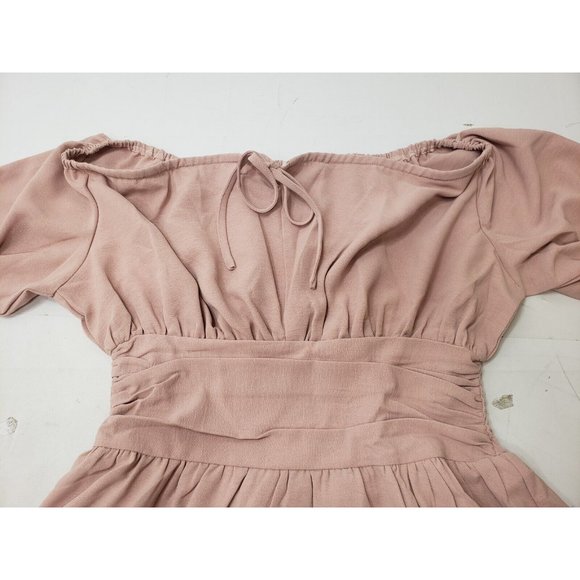 Exlura Womens Dress Puff Sleeve Off The Shoulder Ruched Back Stretch Pink Sz M - Picture 2 of 10